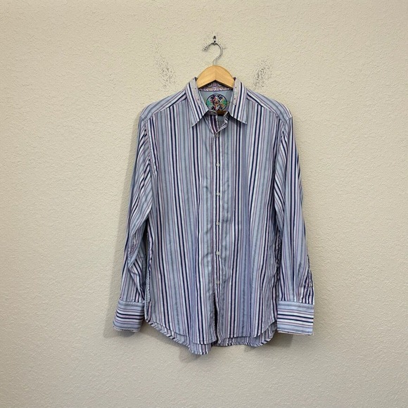 ROBERT GRAHAM Contrast-Trim Striped Button-Up Shirt Multi Embroidered - Picture 1 of 10